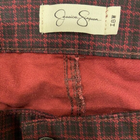 Jessica Simpson Red and Black Skinny Ankle Plaid Jeans - 18W - NWT - Picture 4 of 8